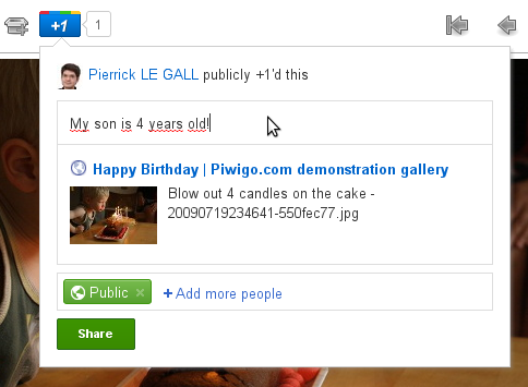 Google+ : share a page from your Piwigo photo gallery Google+ : share a page from your Piwigo photo gallery