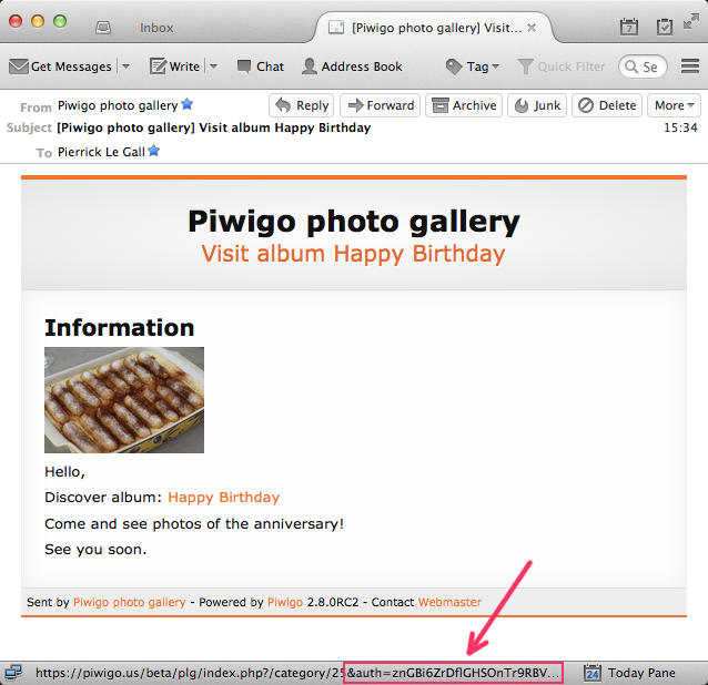 Authentication key in emails sent by Piwigo 2.8