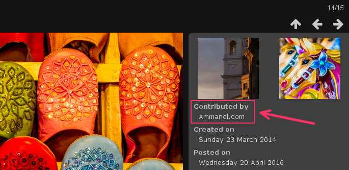 On the demo, you will see the contributor and a link to his Piwigo