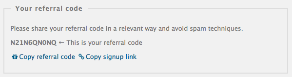New convenient feature: you can easily copy your referral code or signup link