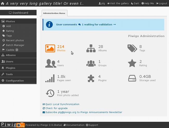 Piwigo 2.9 and new design on administration pages