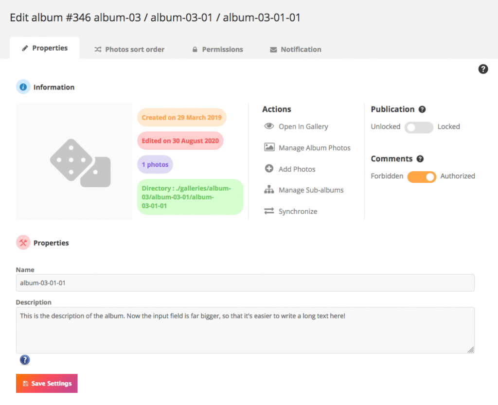 piwigo 11 edit album