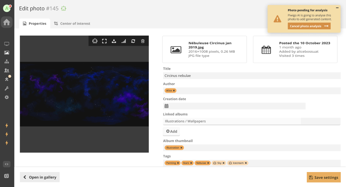 AI Analysis while editing a photo
